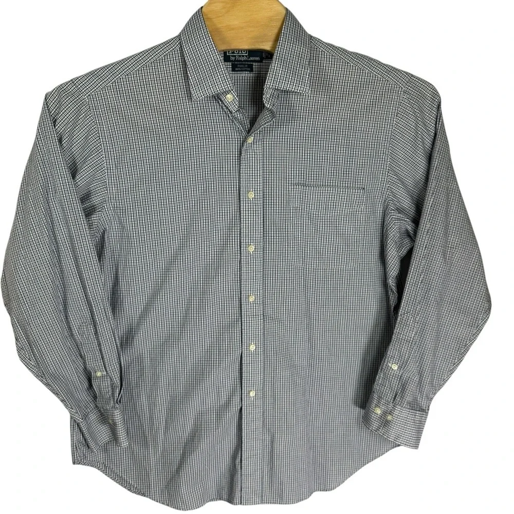 Polo Ralph Lauren Men 17-34/35 Phillip Cotton Gingham Check‎ Long Sleeve Shirt